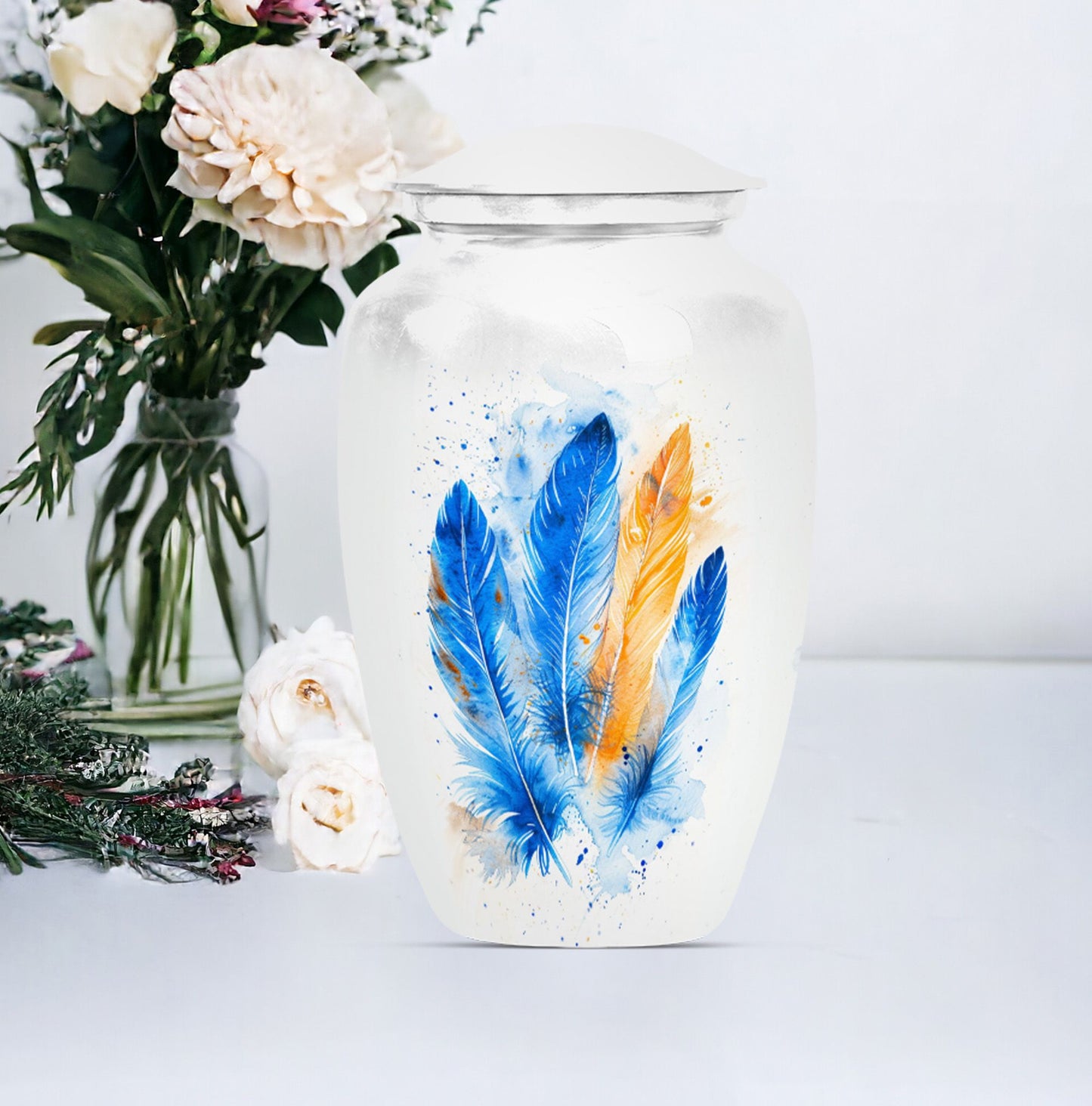 Feather Urn in Purple Meadow theme.