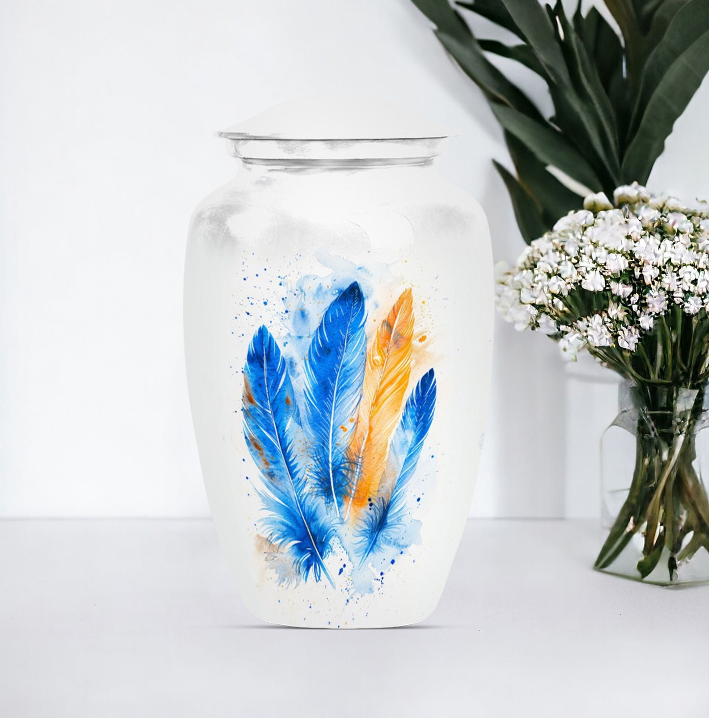 Feather Urn in Purple Meadow theme.