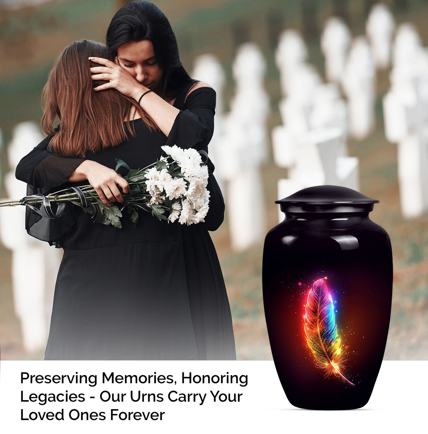 Purple Meadow Classic feather urn for ashes.