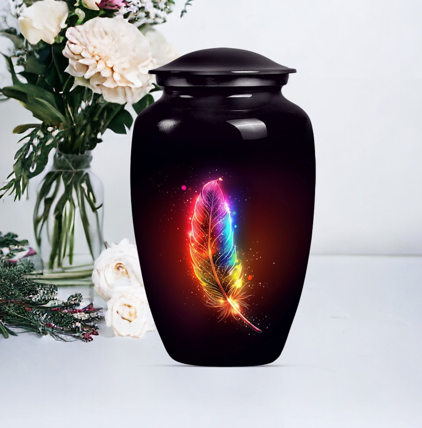 Purple Meadow Classic feather urn for ashes.