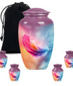 Classic 10-inch feather urn for ashes, purple meadow themed.