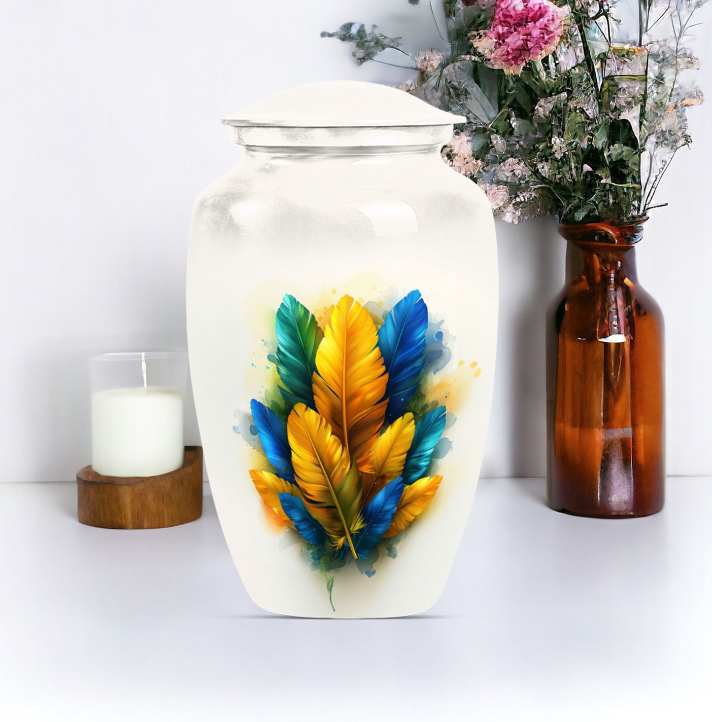 feather urn for ground burial, 