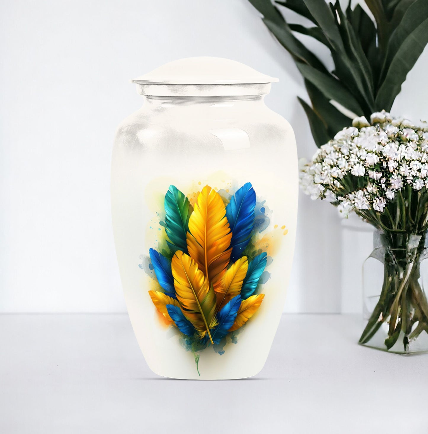 feather urn for ground burial, 