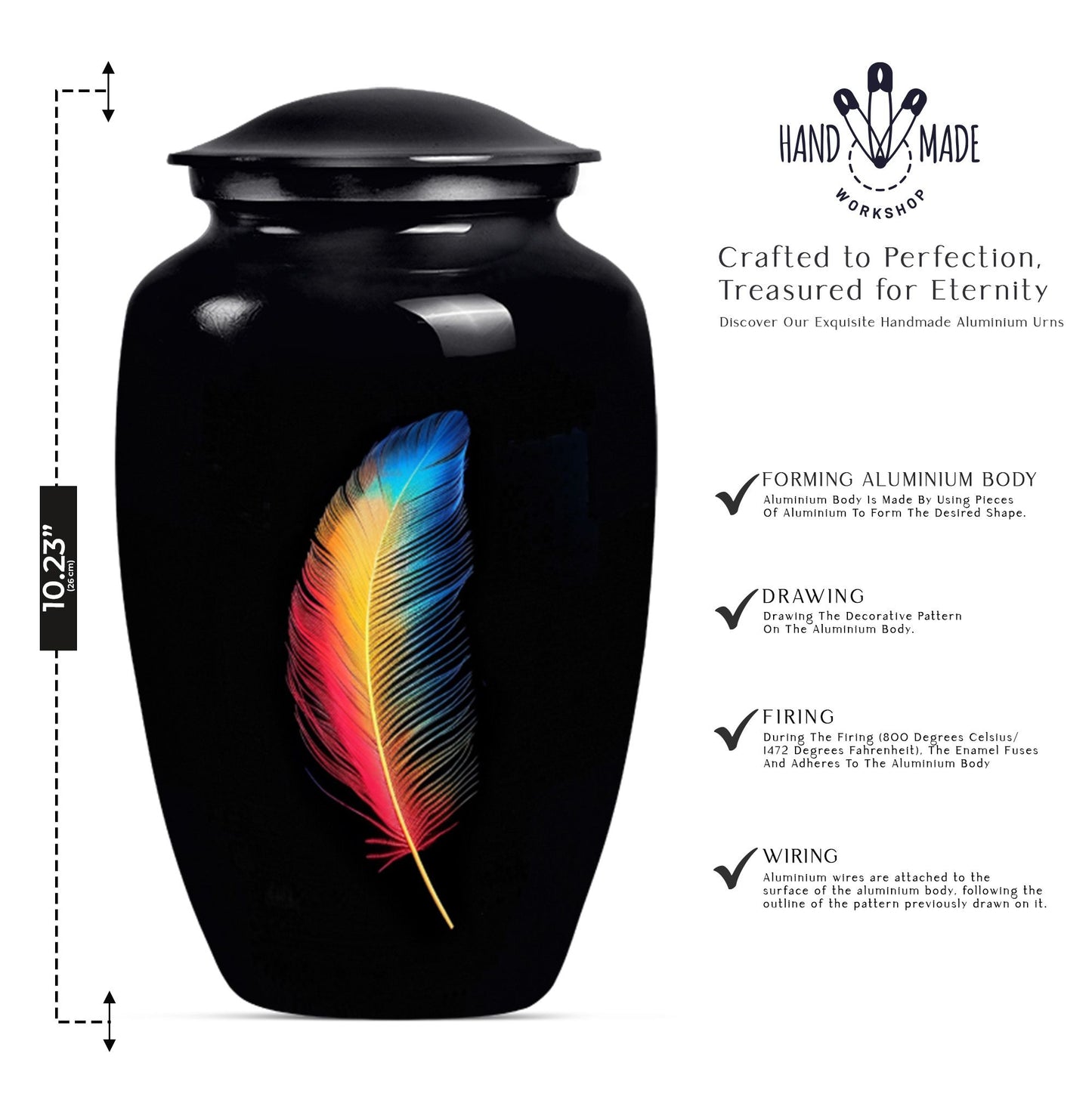 Classic large feather urn in purple meadow design.