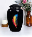 Classic large feather urn in purple meadow design.