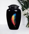 Classic large feather urn in purple meadow design.