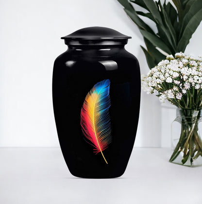 Classic large feather urn in purple meadow design.