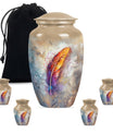 feather urn in Purple Meadow theme for adult ashes,