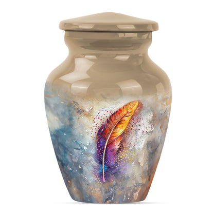 feather urn in Purple Meadow theme for adult ashes,