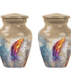 feather urn in Purple Meadow theme for adult ashes,