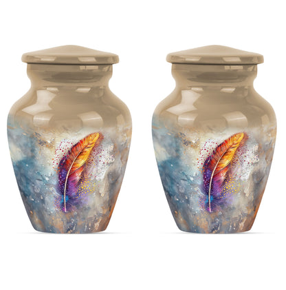 feather urn in Purple Meadow theme for adult ashes,