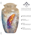 feather urn in Purple Meadow theme for adult ashes,