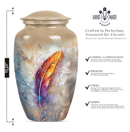 feather urn in Purple Meadow theme for adult ashes,