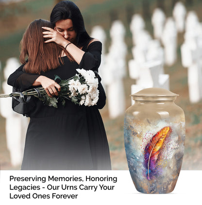 feather urn in Purple Meadow theme for adult ashes,