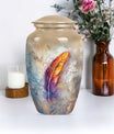 feather urn in Purple Meadow theme for adult ashes,