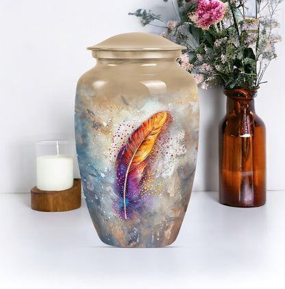 feather urn in Purple Meadow theme for adult ashes,