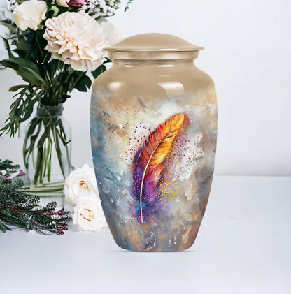 feather urn in Purple Meadow theme for adult ashes,