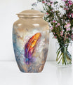 feather urn in Purple Meadow theme for adult ashes,