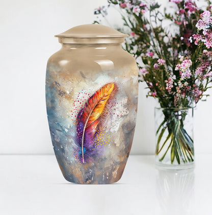 feather urn in Purple Meadow theme for adult ashes,