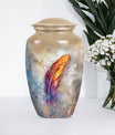 feather urn in Purple Meadow theme for adult ashes,