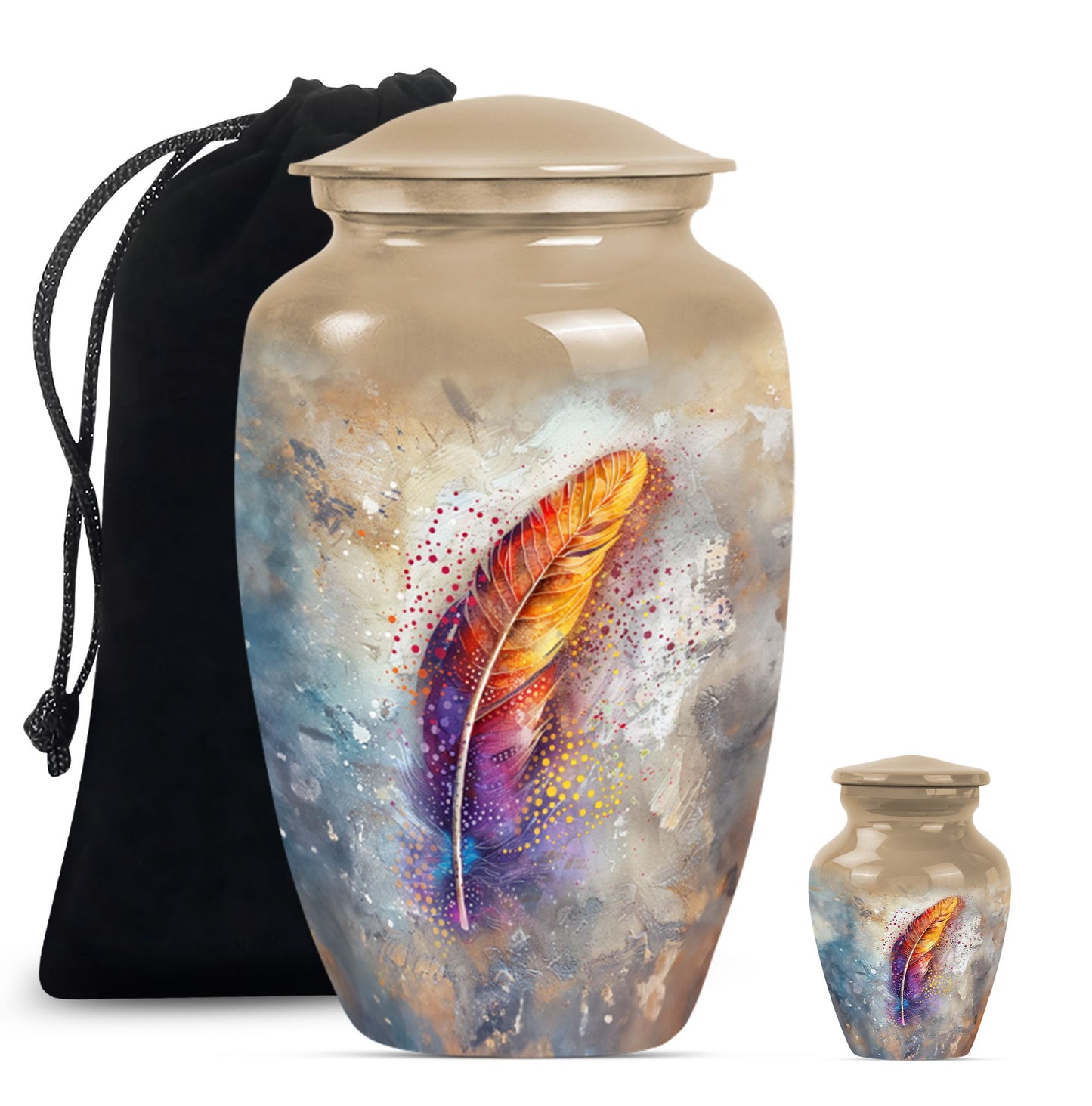 feather urn in Purple Meadow theme for adult ashes,
