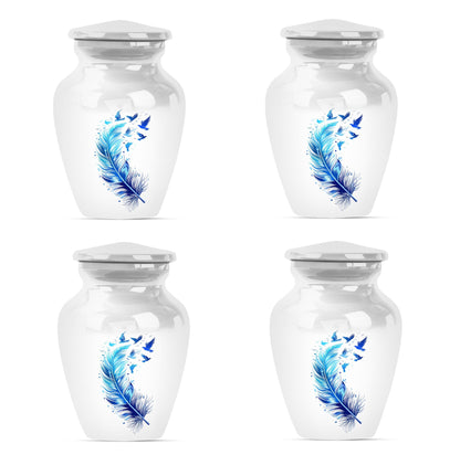 Blue Personalized Feather Cremation Urn for Women - 10-inch, 200 cu in - Yatskia