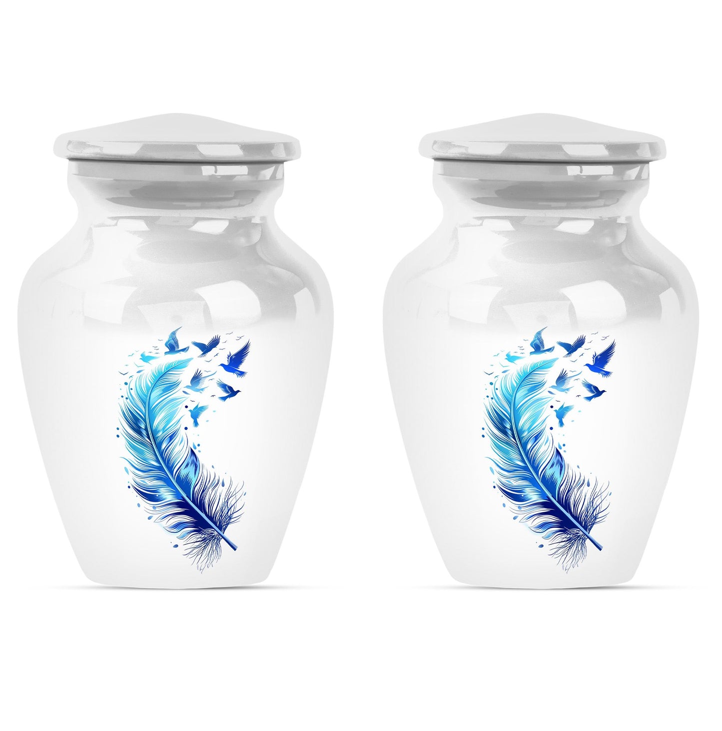 Blue Personalized Feather Cremation Urn for Women - 10-inch, 200 cu in - Yatskia