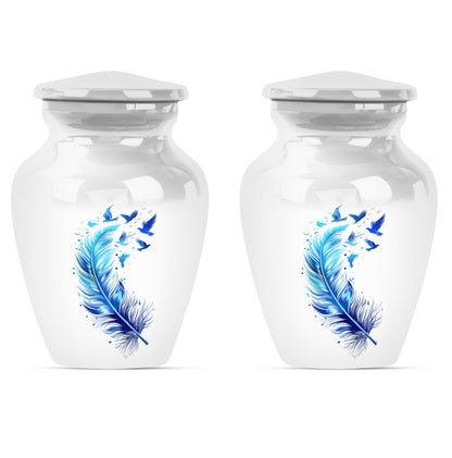 Blue Personalized Feather Cremation Urn for Women - 10-inch, 200 cu in - Yatskia