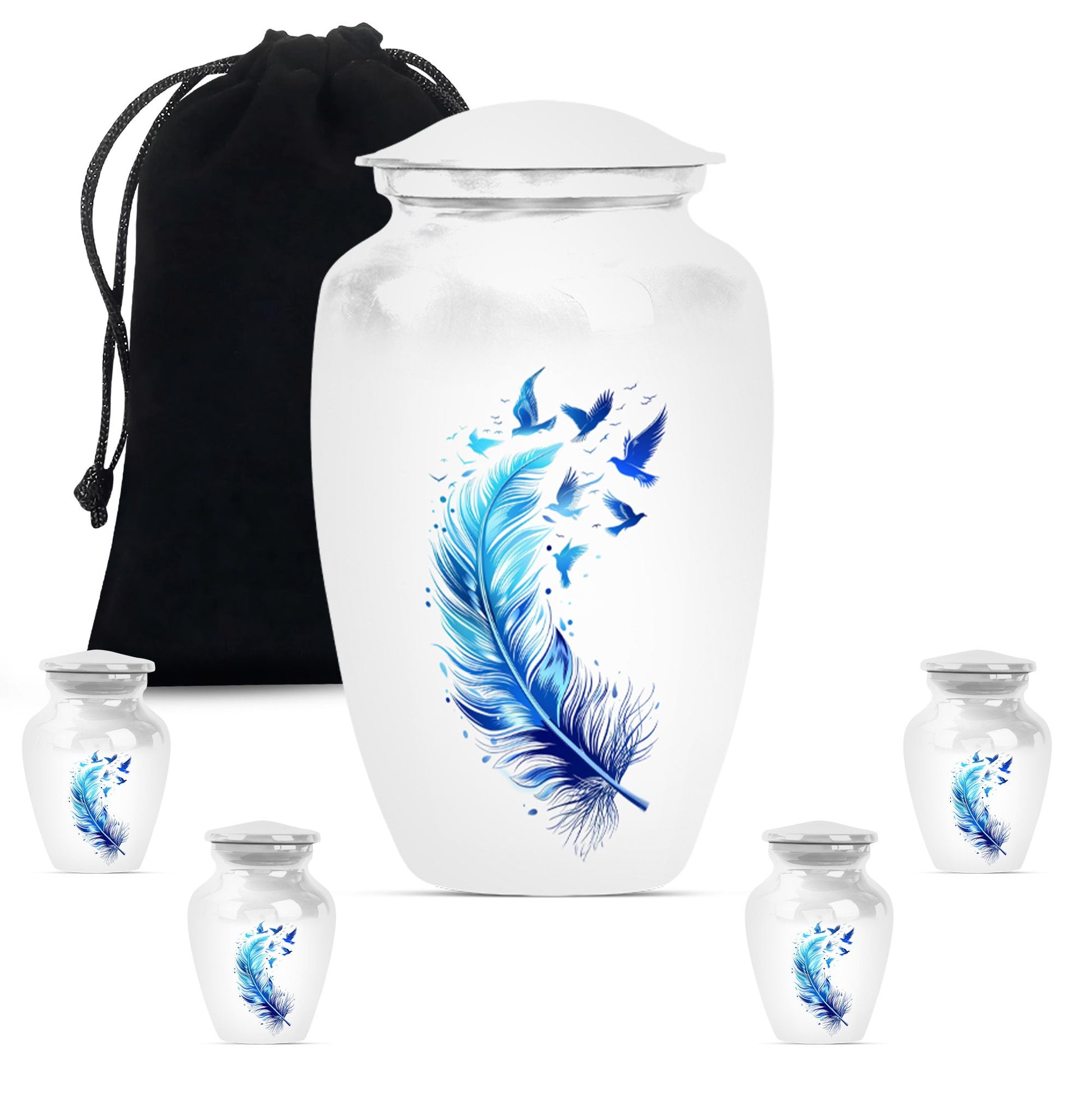 Feather Blue Flying Bird Cremation Urns - Memorial Urn For Women Ashes