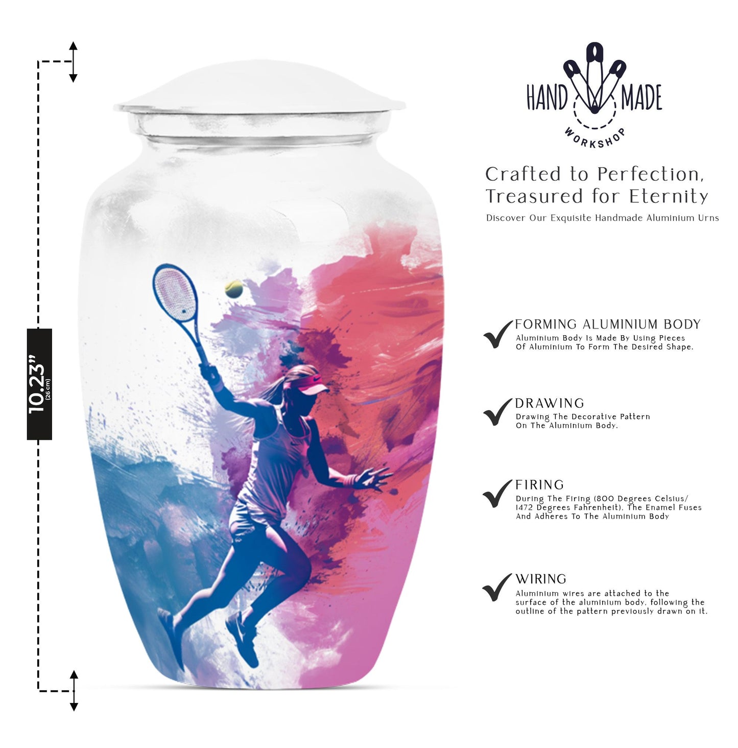 Classic 10-inch tennis urn for human ashes.