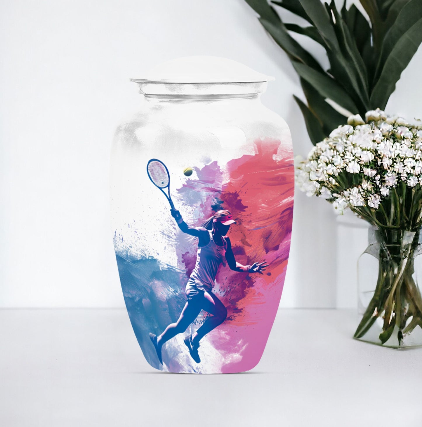 Classic 10-inch tennis urn for human ashes.