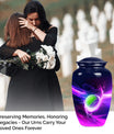 Classic tennis urn for adult ashes in Purple Meadow theme