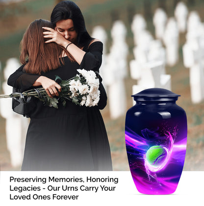 Classic tennis urn for adult ashes in Purple Meadow theme