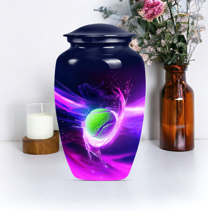 Classic tennis urn for adult ashes in Purple Meadow theme