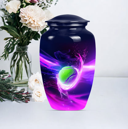 Classic tennis urn for adult ashes in Purple Meadow theme