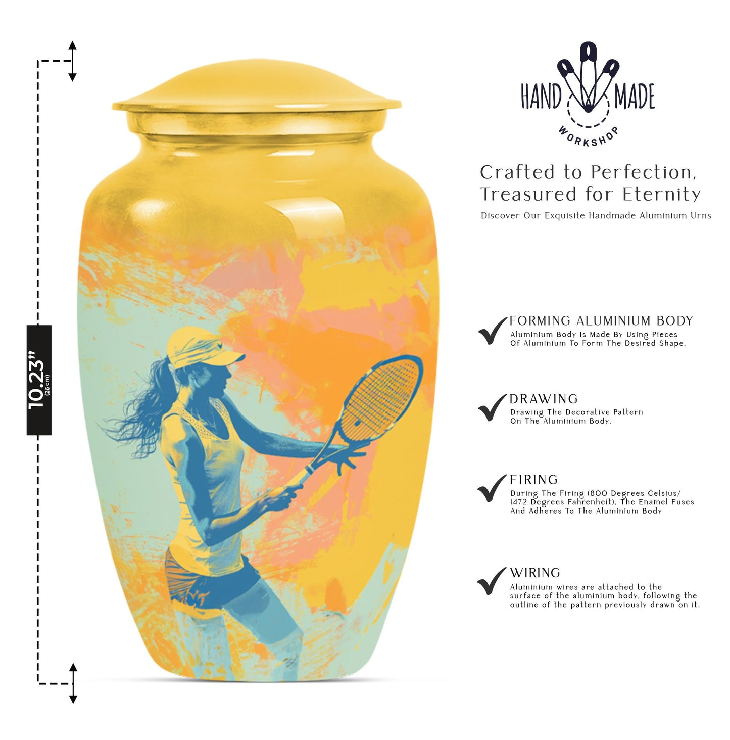 Classic 10-inch Tennis Urn, Purple Meadow theme.