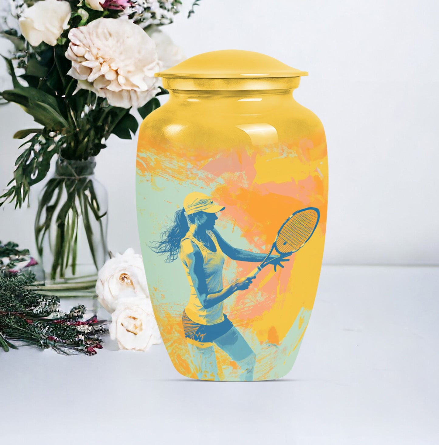 Classic 10-inch Tennis Urn, Purple Meadow theme.