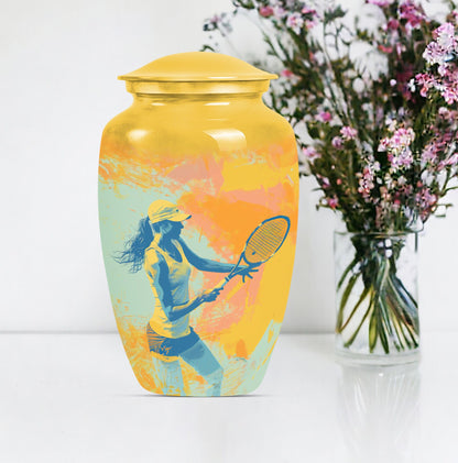 Classic 10-inch Tennis Urn, Purple Meadow theme.
