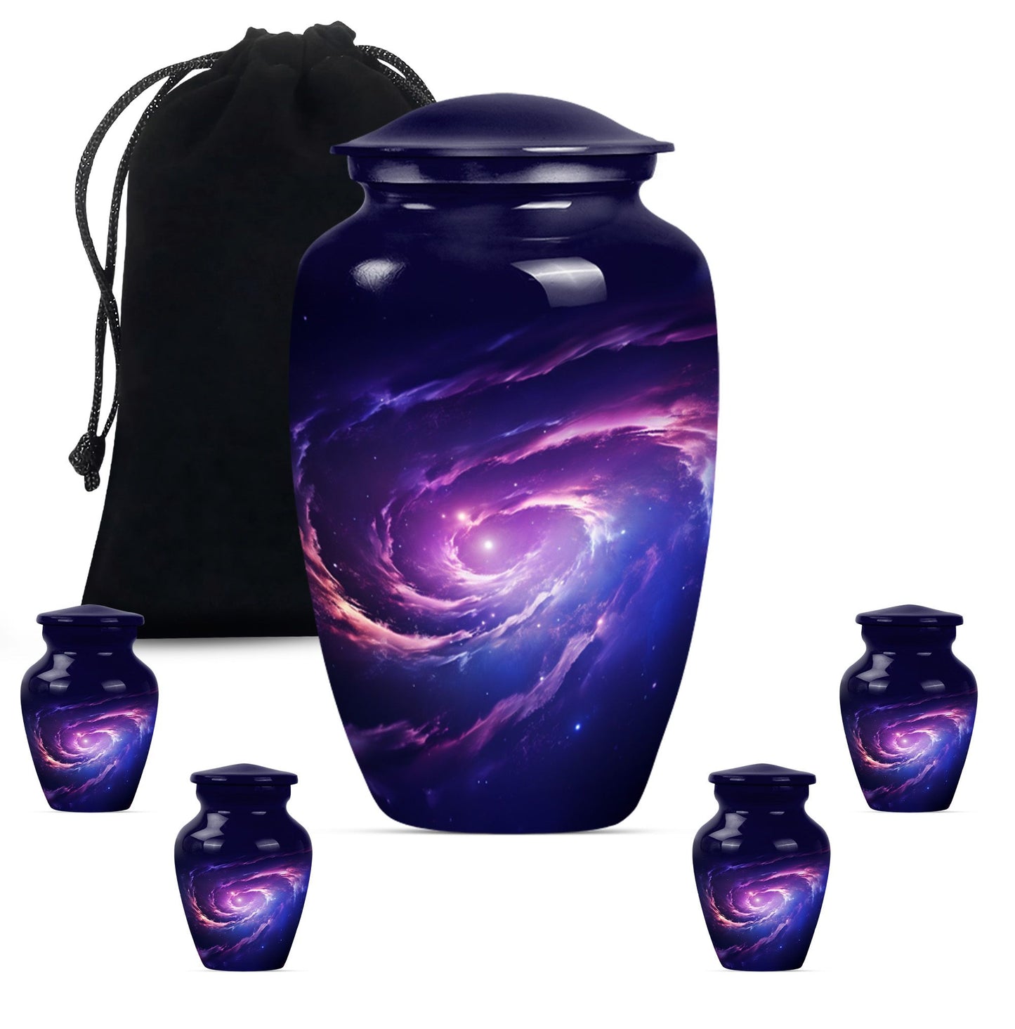Large 10-inch glaaxy Urn in Purple Meadow theme.