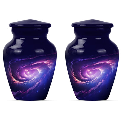 Large 10-inch glaaxy Urn in Purple Meadow theme.
