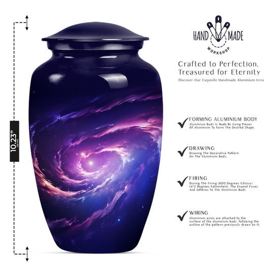 Large 10-inch glaaxy Urn in Purple Meadow theme.