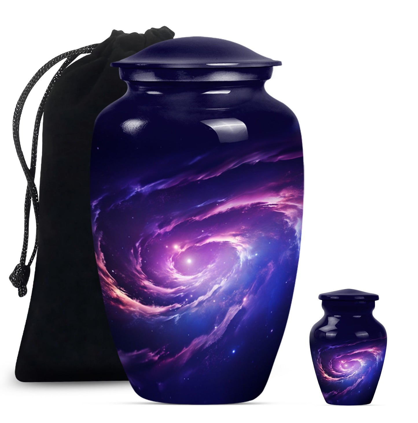 Large 10-inch glaaxy Urn in Purple Meadow theme.