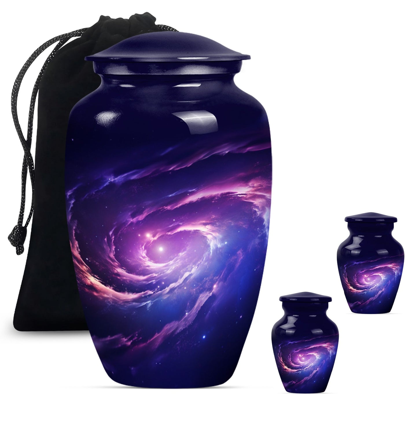 Large 10-inch glaaxy Urn in Purple Meadow theme.