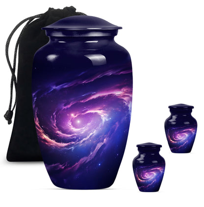Large 10-inch glaaxy Urn in Purple Meadow theme.