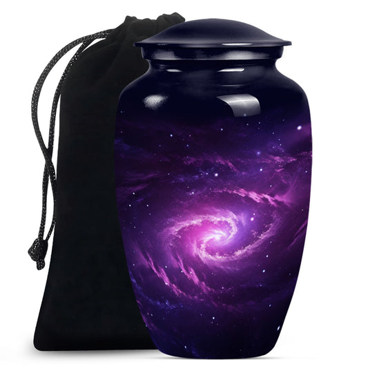 classic galaxy urn for adult male ashes with Purple meadow.
