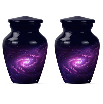 classic galaxy urn for adult male ashes with Purple meadow.