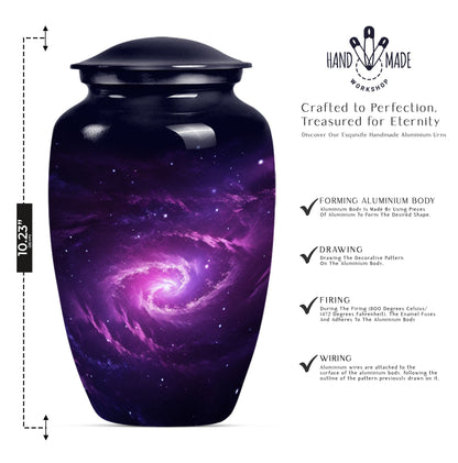 classic galaxy urn for adult male ashes with Purple meadow.