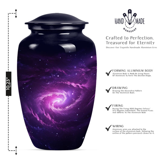 classic galaxy urn for adult male ashes with Purple meadow.