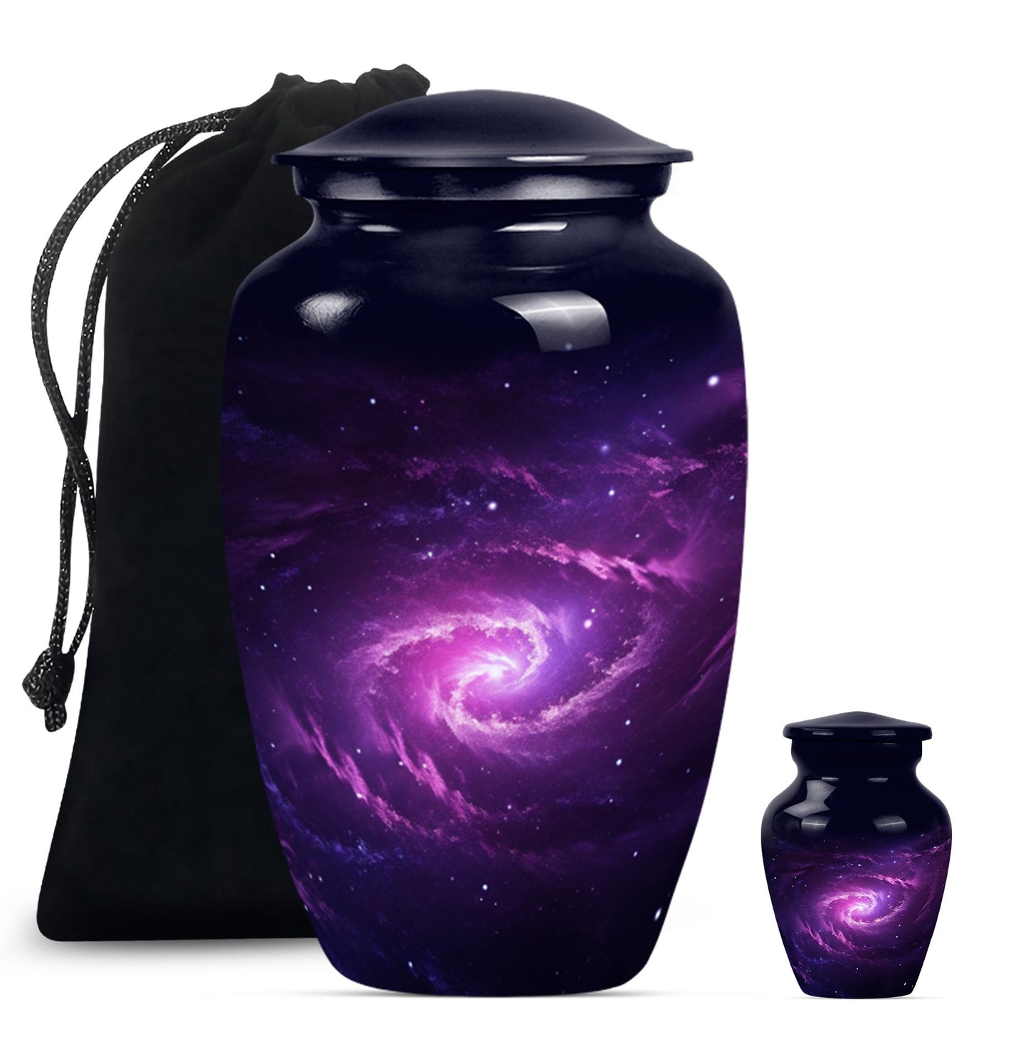 classic galaxy urn for adult male ashes with Purple meadow.