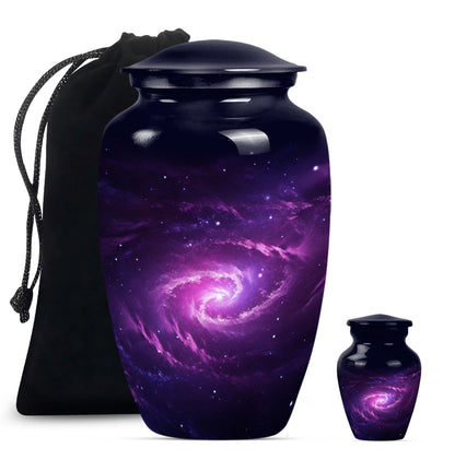 classic galaxy urn for adult male ashes with Purple meadow.